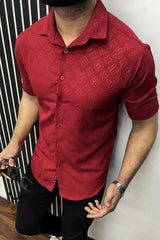 Embossed LV Logo Casual Shirt In Maroon