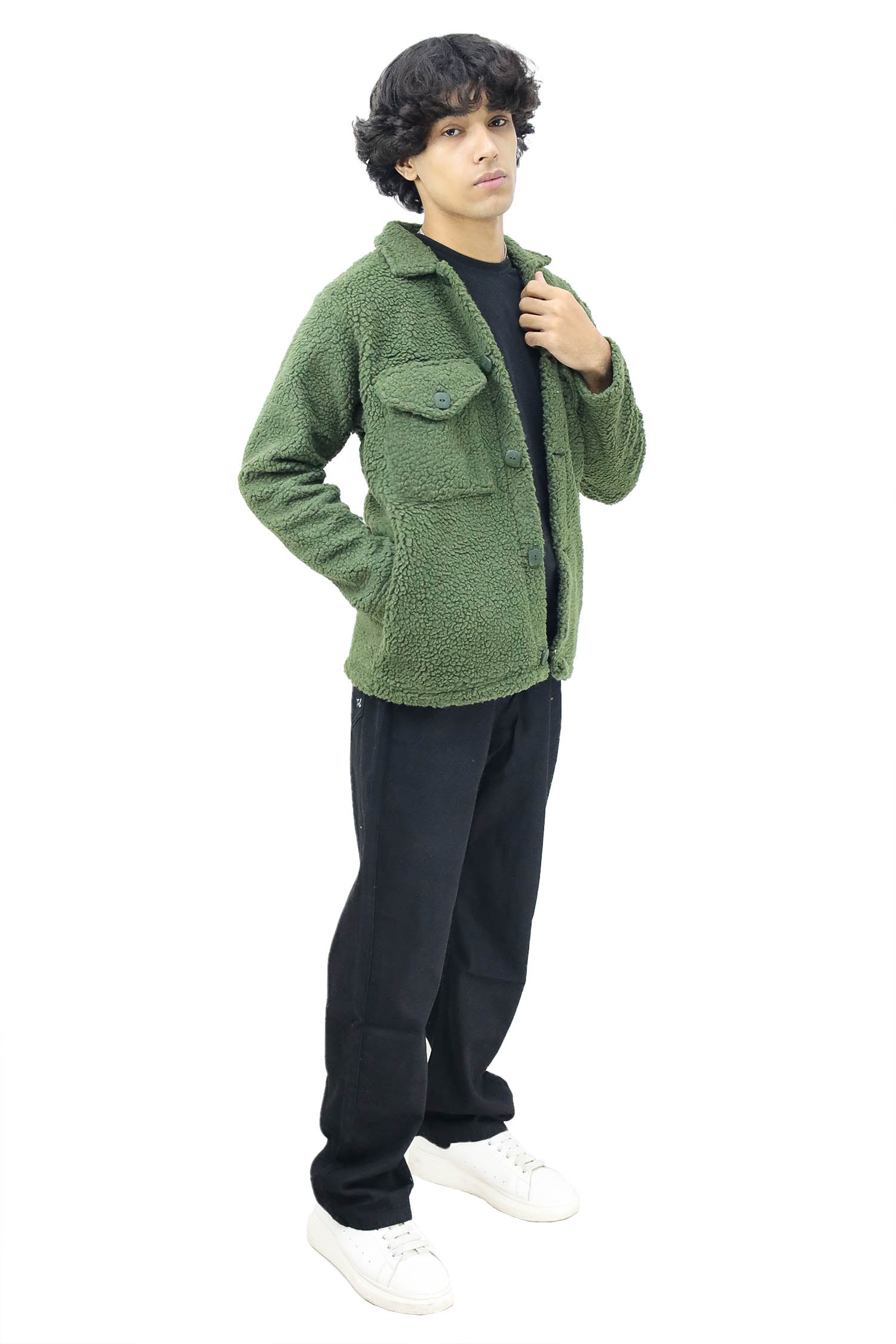 Turbo Pocket Style Sherpaa Fleece Light Weight Jacket In Camo Green