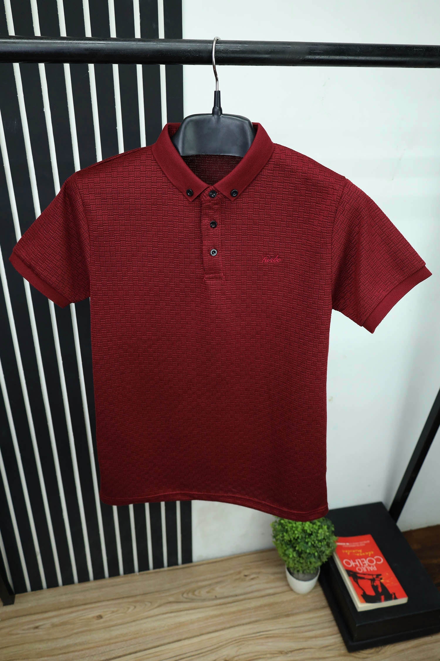 Self Design Turbo Polo Shirt in Maroon