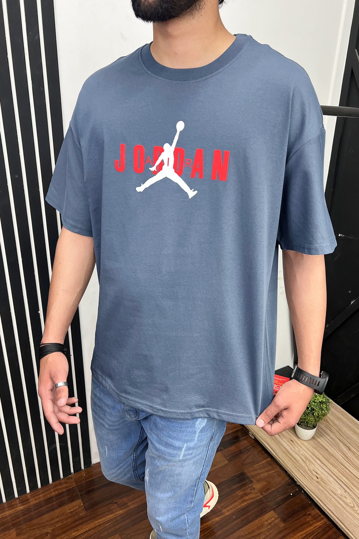 Jordn Front Logo Round Neck T-Shirt In Grey
