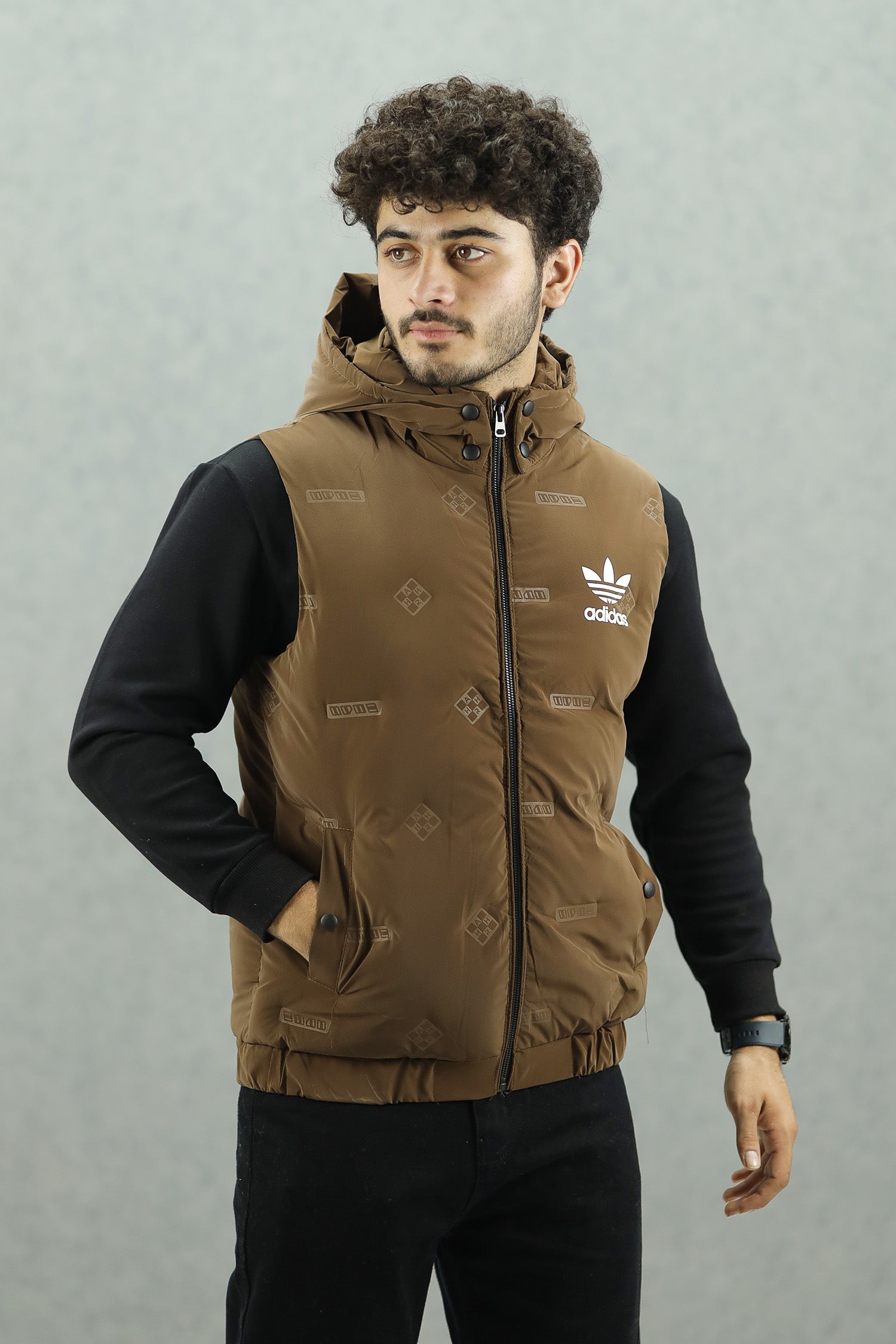 Adds Embossed Logo Detachable Hood Imported Men's Gilet