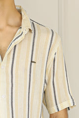 Turbo Patterned Lining Style Casual Shirt In Beige