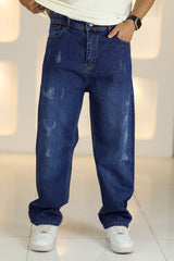 Loose Fit Ribbed Flying Turbo Jeans in Dark Navy