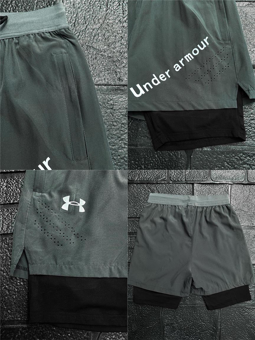 Und Arm Front Slogan Compression Men Short In Grey