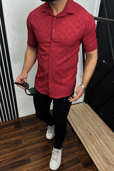 Embossed LV Logo Casual Shirt In Maroon