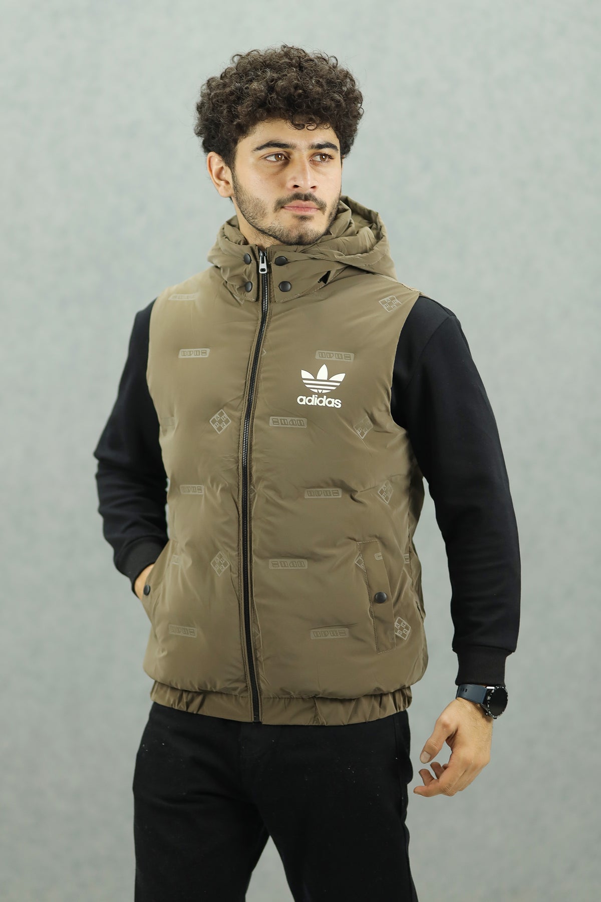 Adds Embossed Logo Detachable Hood Imported Men's Gilet