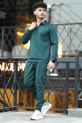 Turbo Half Zip Style Men Zipper Tracksuit In Dark Green