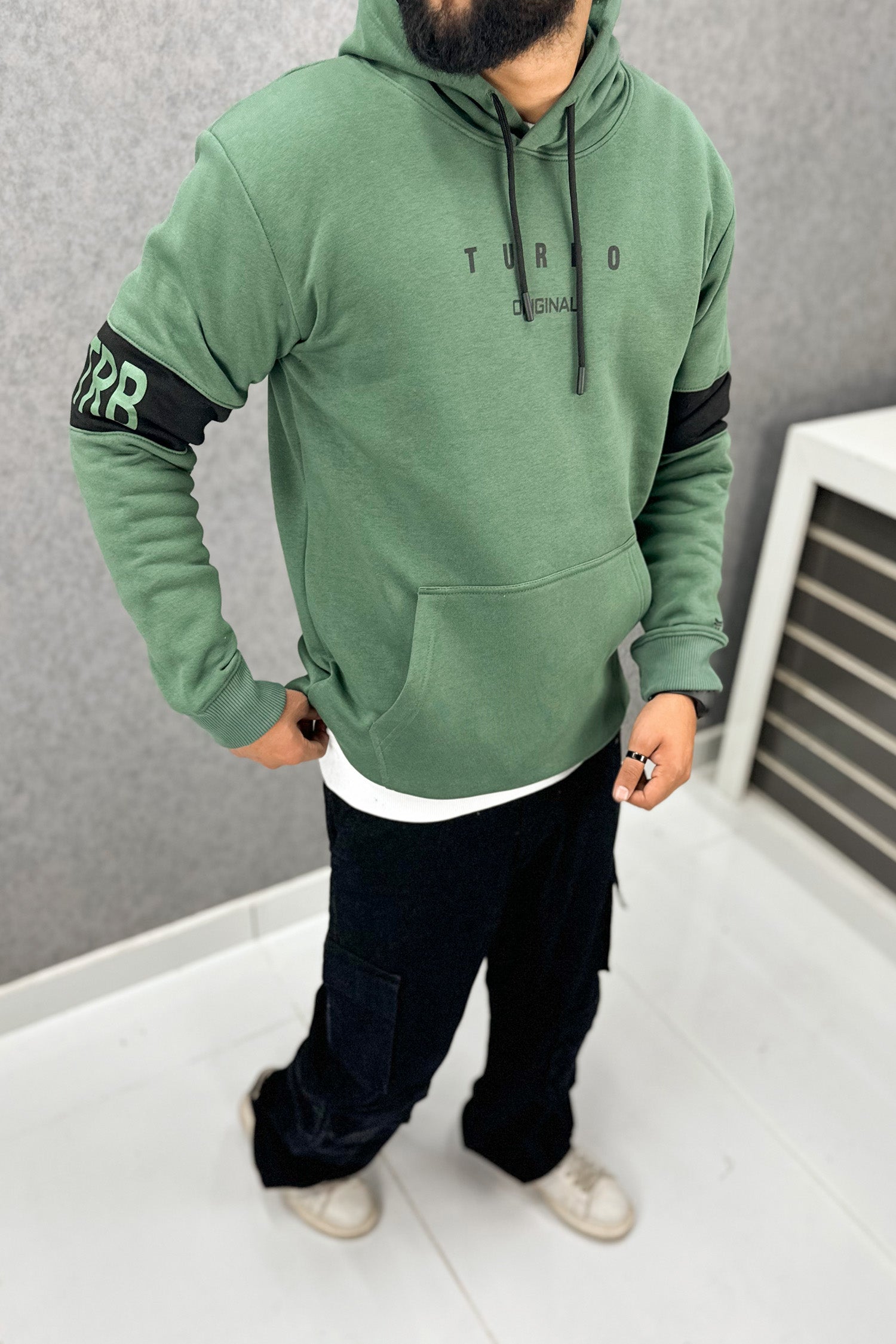 Turbo Original Elbow Writing Panel Fleece Hoodie In Green