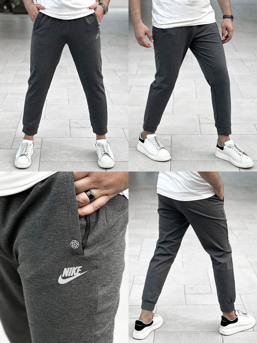 NKE Front Print Logo Men Trouser In Charcoal Grey