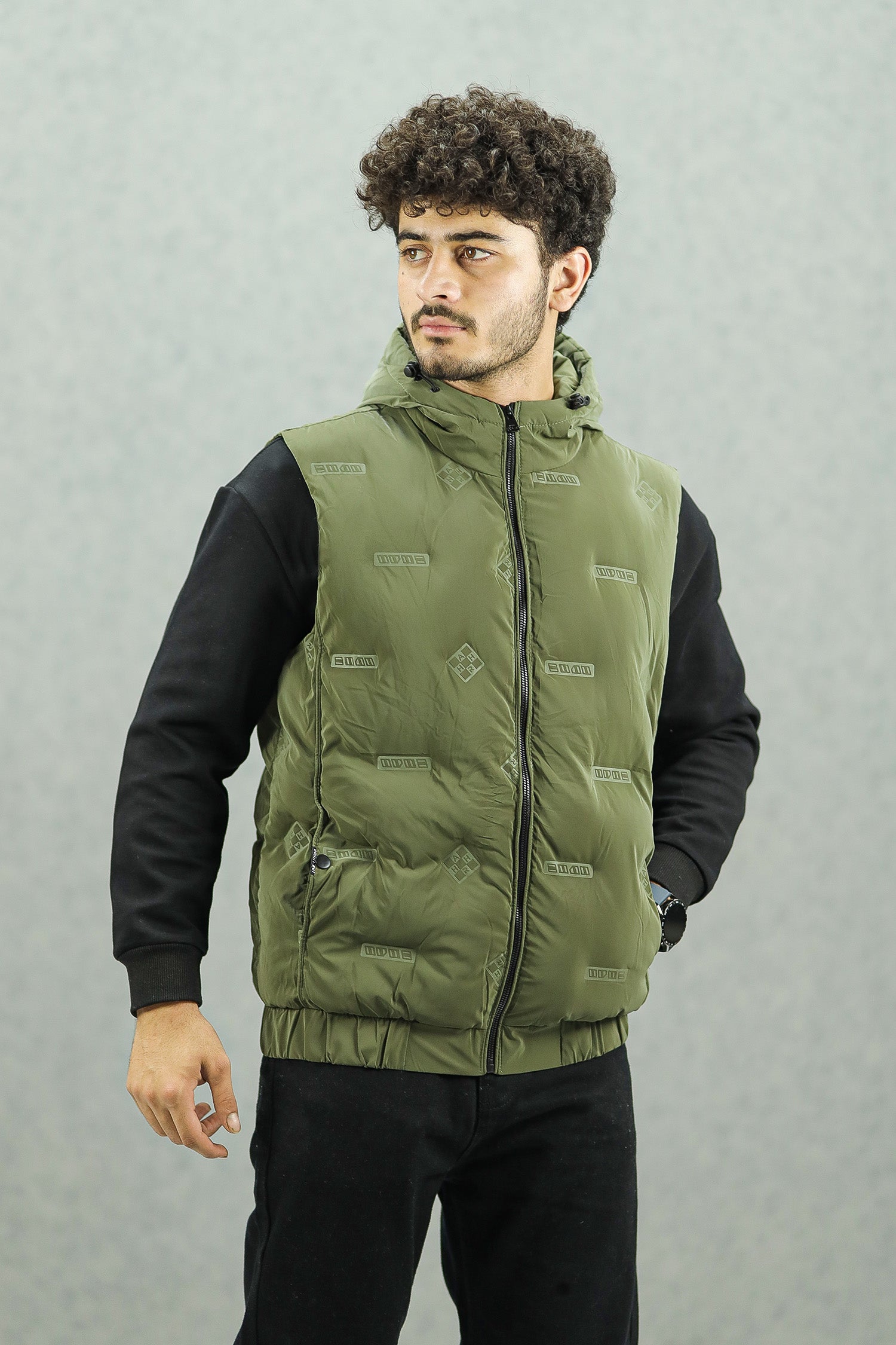 All Over Logo Detachable Hooded Imported Men's Gilet