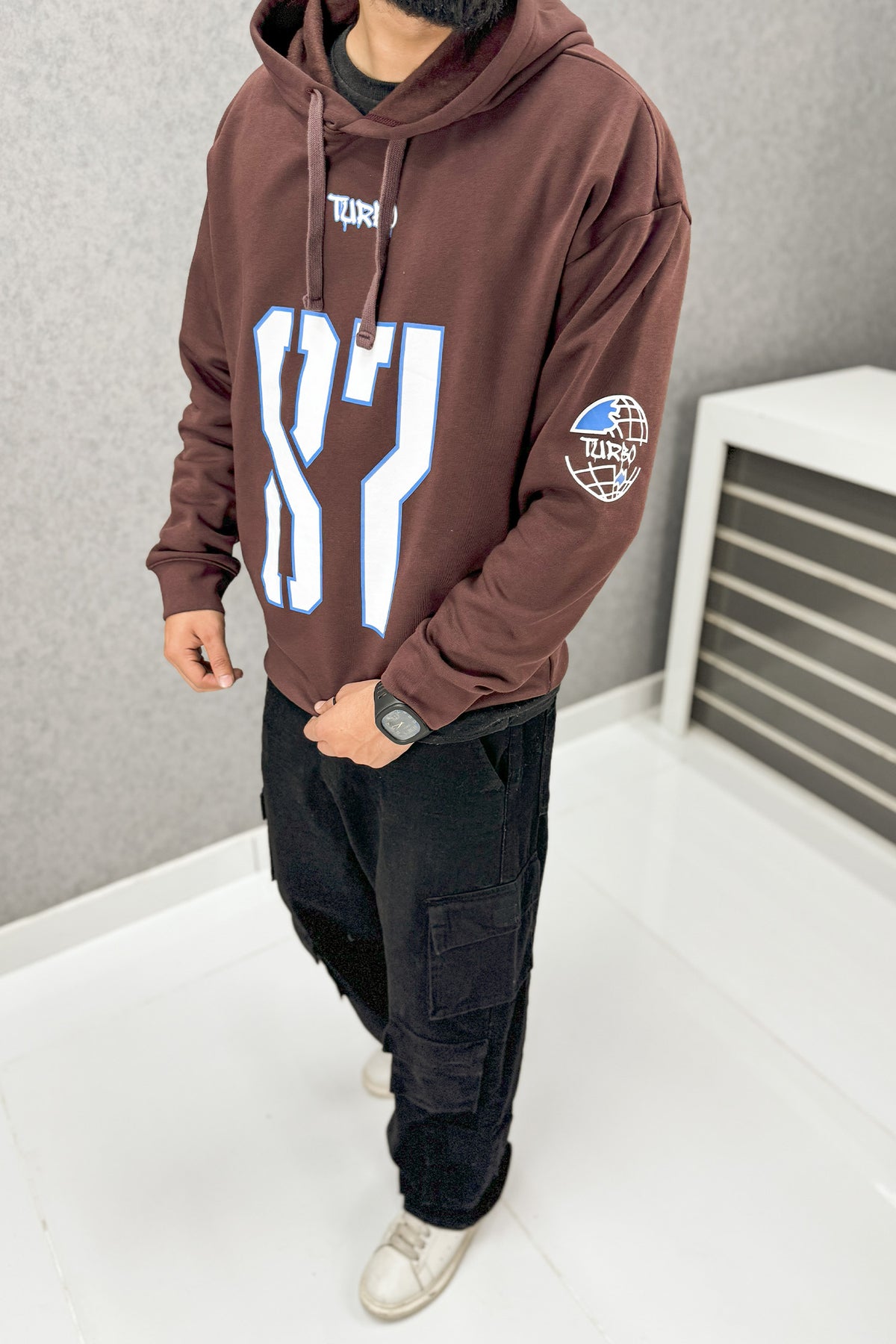 Turbo 87 Universe Aplic Fleece Hoodie In Dark Maroon