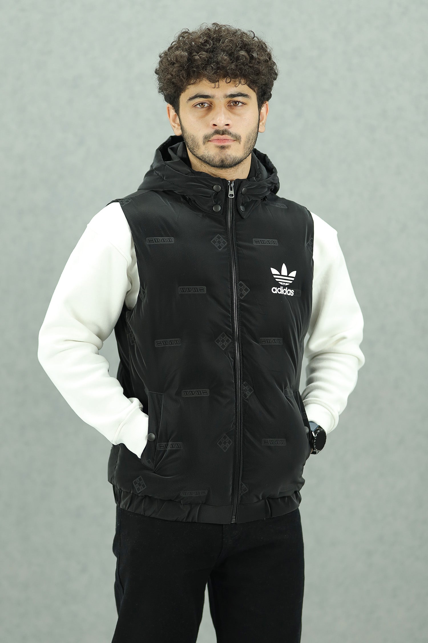 Adds Embossed Logo Detachable Hood Imported Men's Gilet