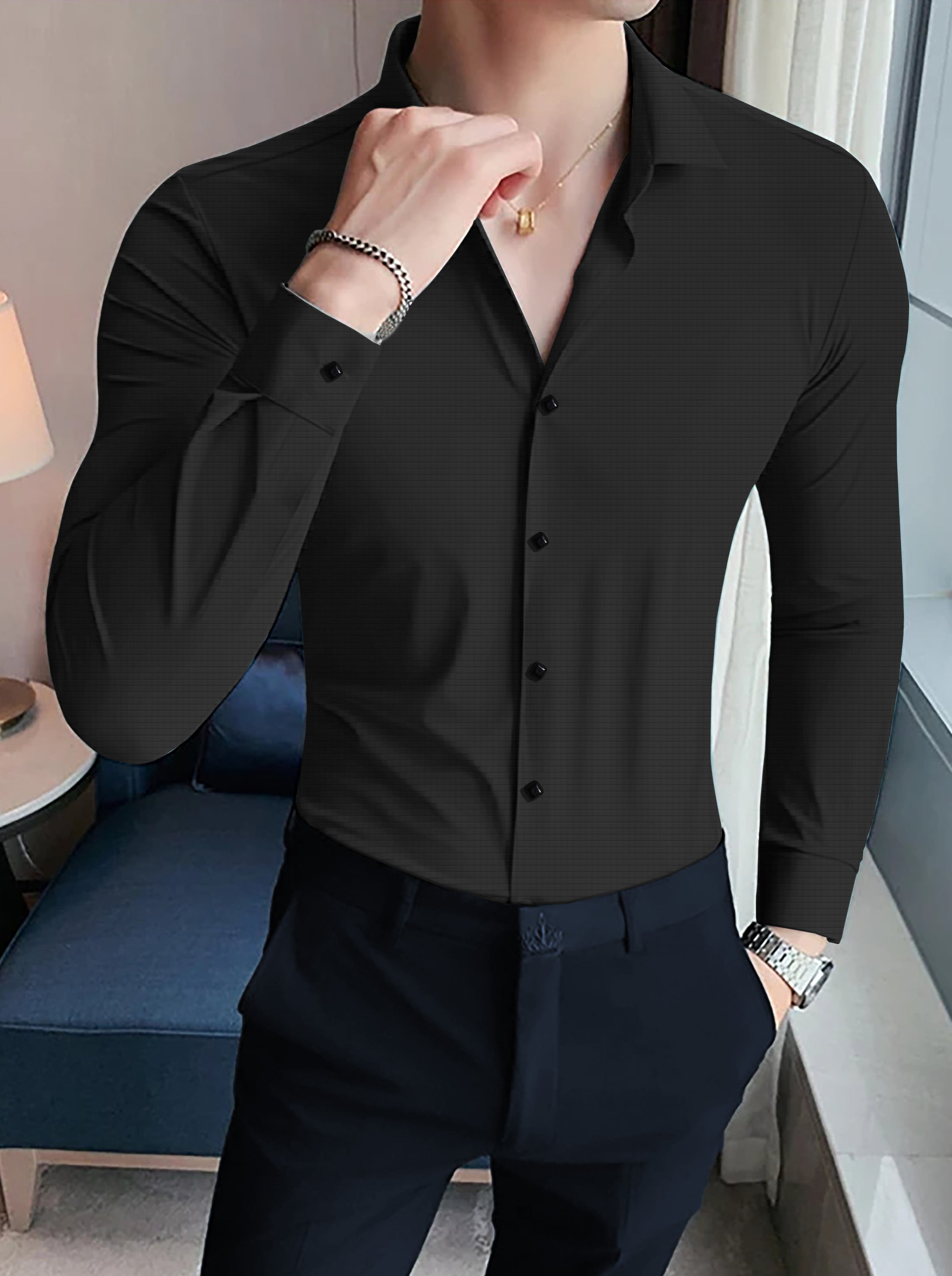 Versatile Smooth Texture High Elastic Full Sleeve Shirt