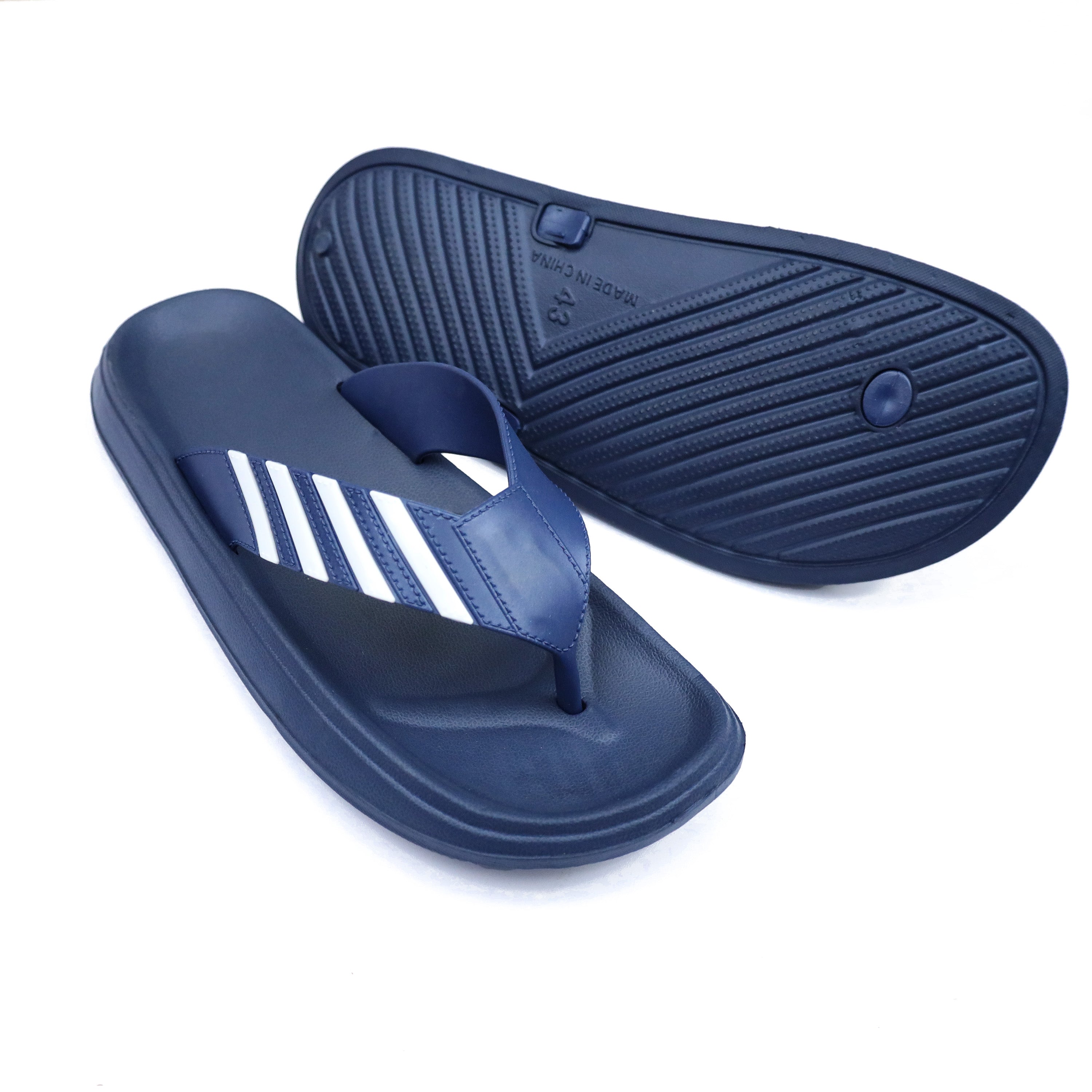 Stripe V-Shaped Straps Men Flip Flops in Navy Blue