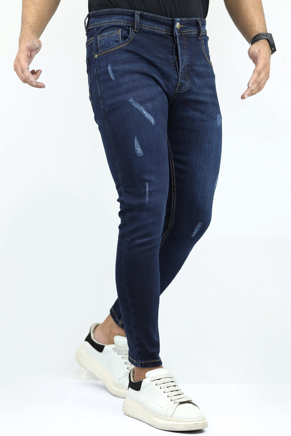 Ankle Fit Ripped Turbo Jeans In Dark Navy