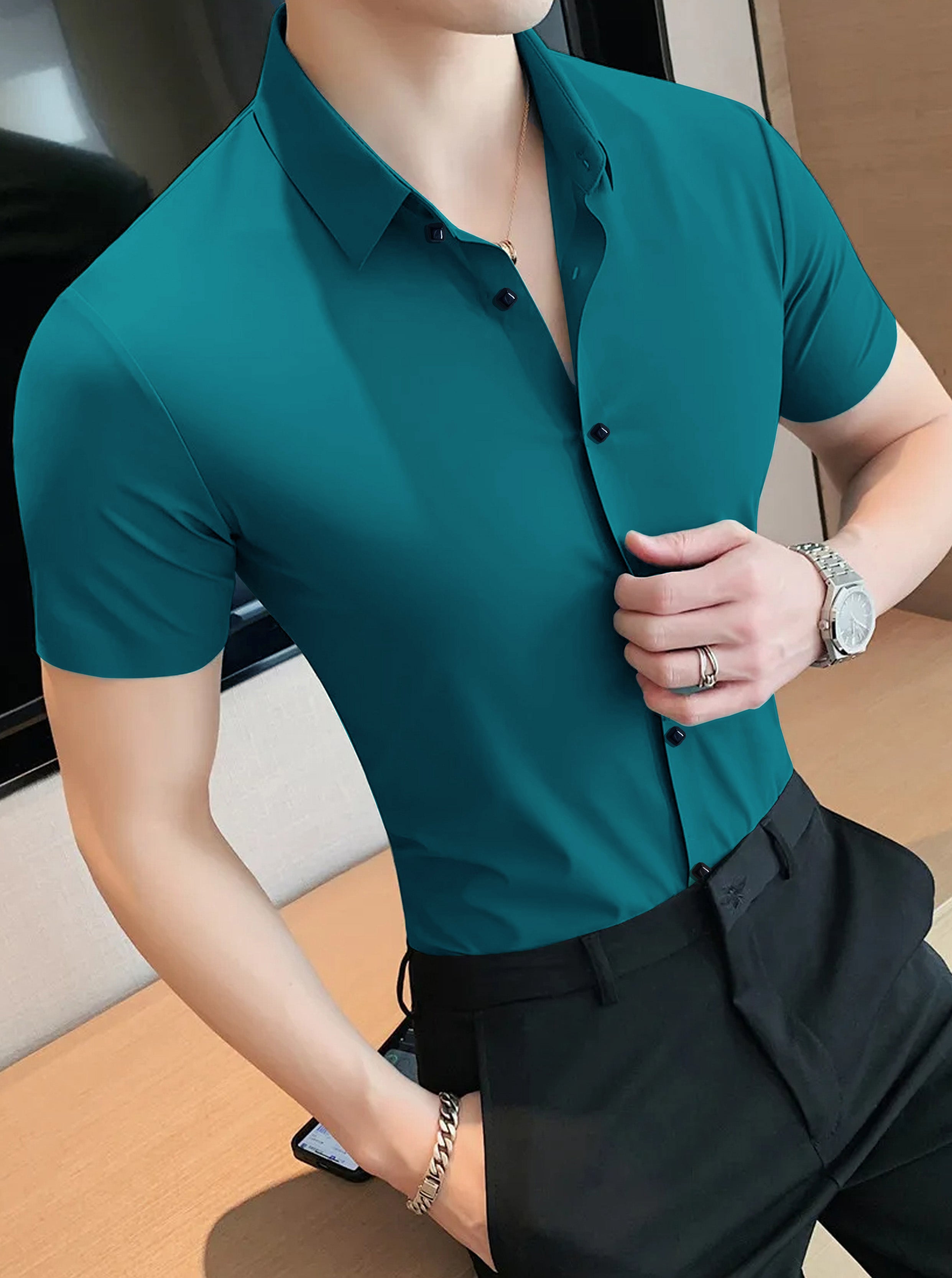 Soft And High Elastic Half Sleeve Casual Shirt