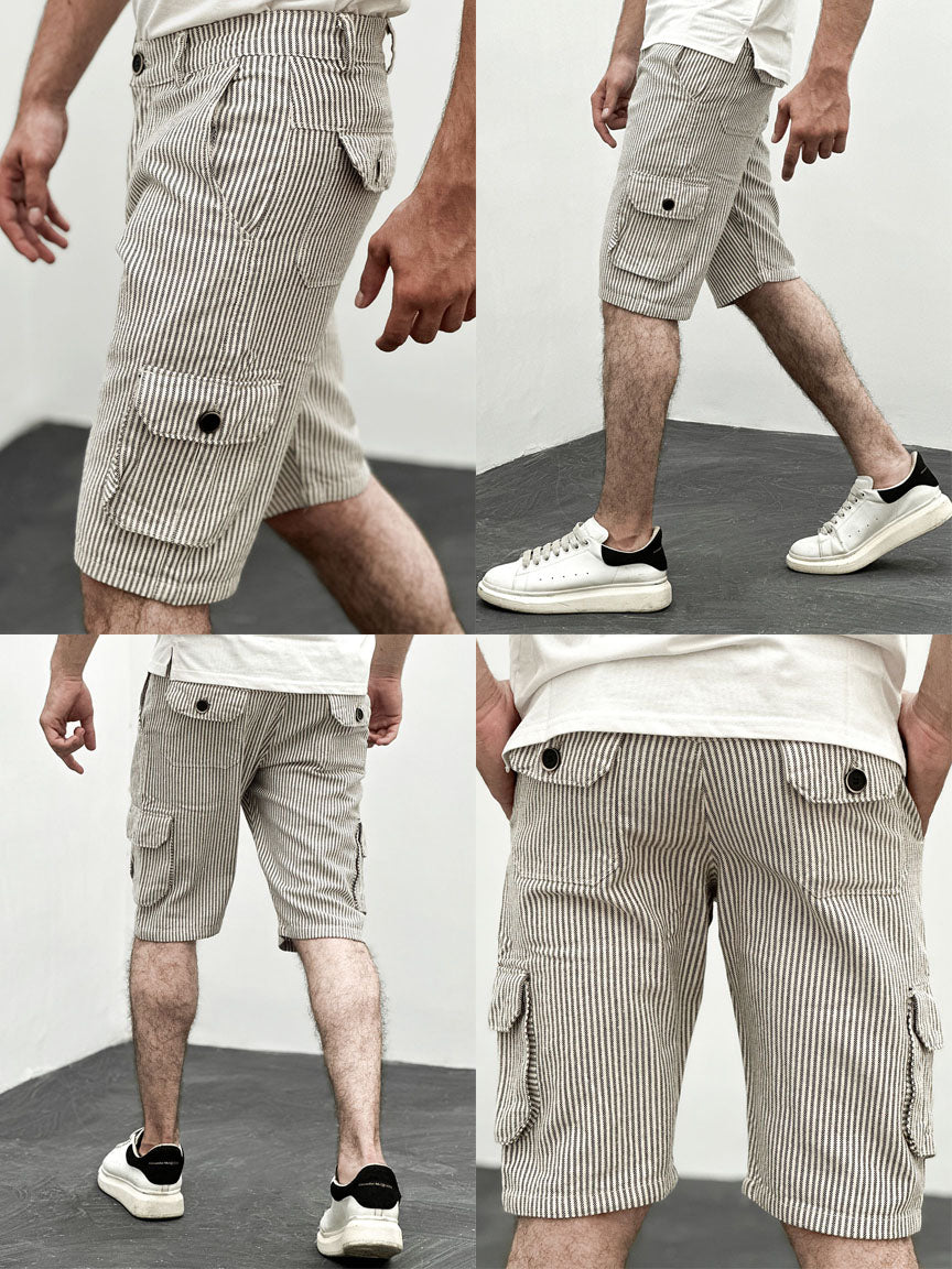 Vertical Lining Cargo Cotton Shorts