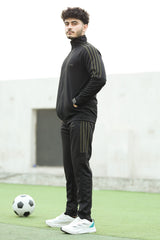 Turbo Stripe Style Men Zipper Tracksuit In Black