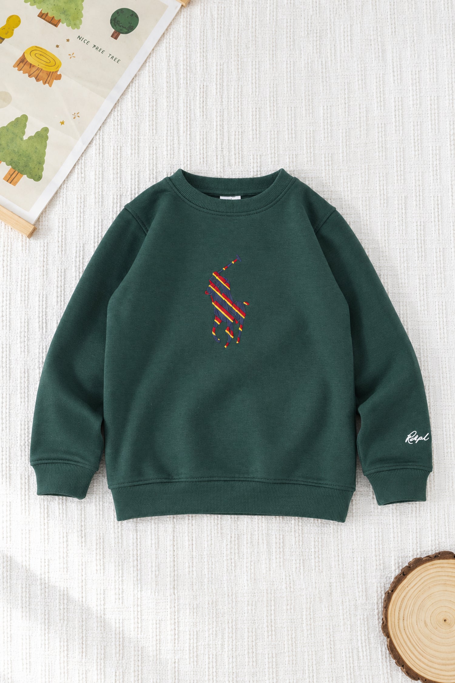Plo Rph Lren Heritage Round Neck Kid's Sweatshirt In Dark Green