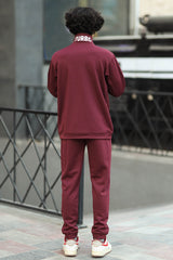 Turbo Half Zip Style Men Zipper Tracksuit In Maroon