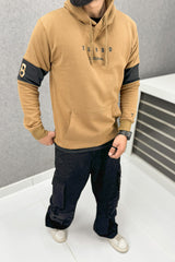 Turbo Original Elbow Writing Panel Fleece Hoodie In Camel