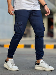 Turbo Grip Bottom Six pocket Cotton Cargo Trouser In Navy Blue