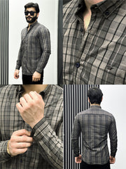 Lining Check Design Men Full Sleeve Cotton Shirt In Dark Grey