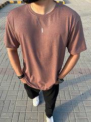 Self Texture Turbo Round Neck T-Shirt In Pastel Pink