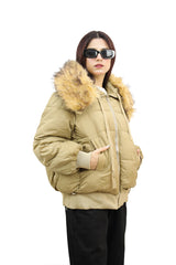 Trendy Fur Trim Bomber Women Imported Puffer Jacket