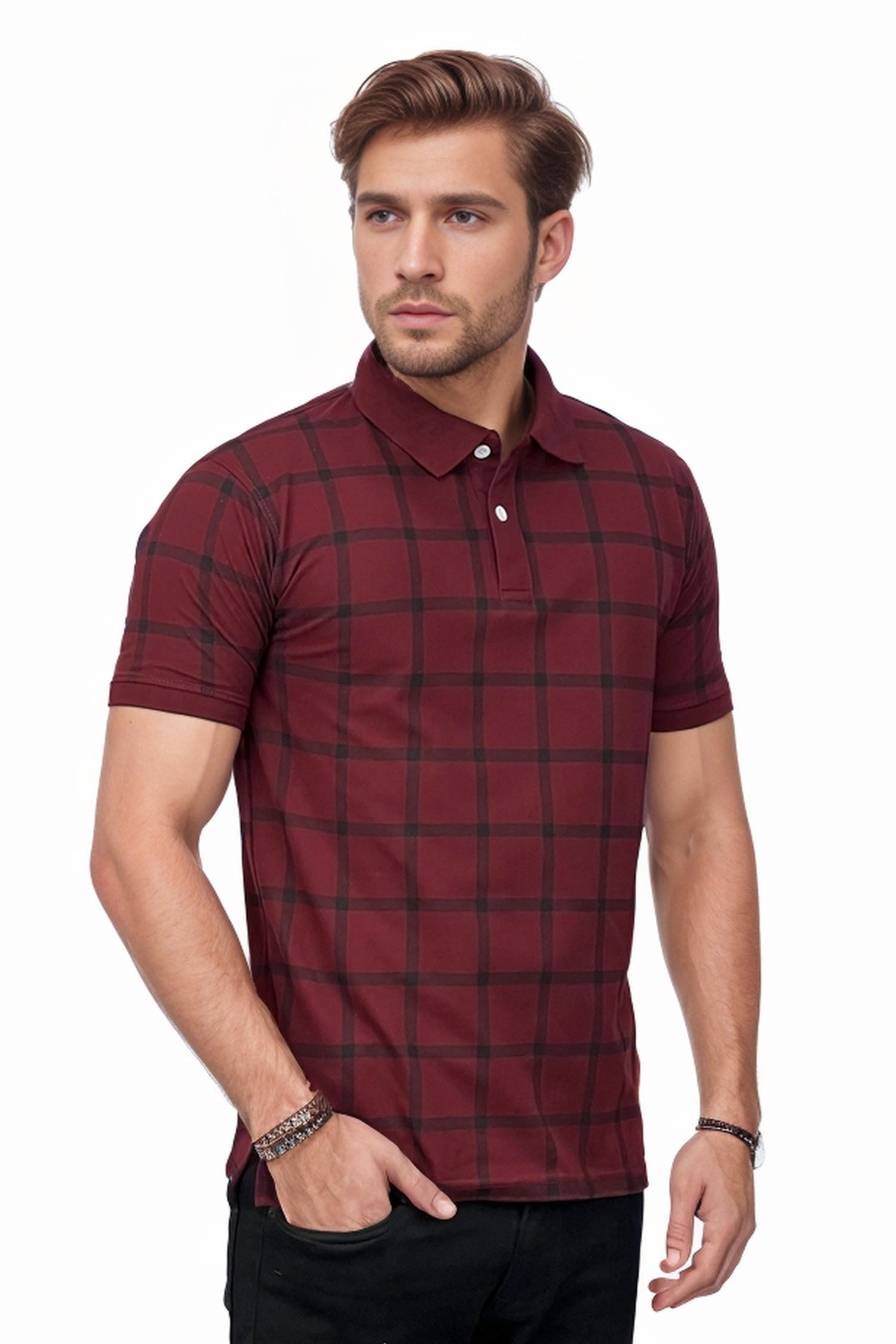 Check Texture Men Polo Shirts