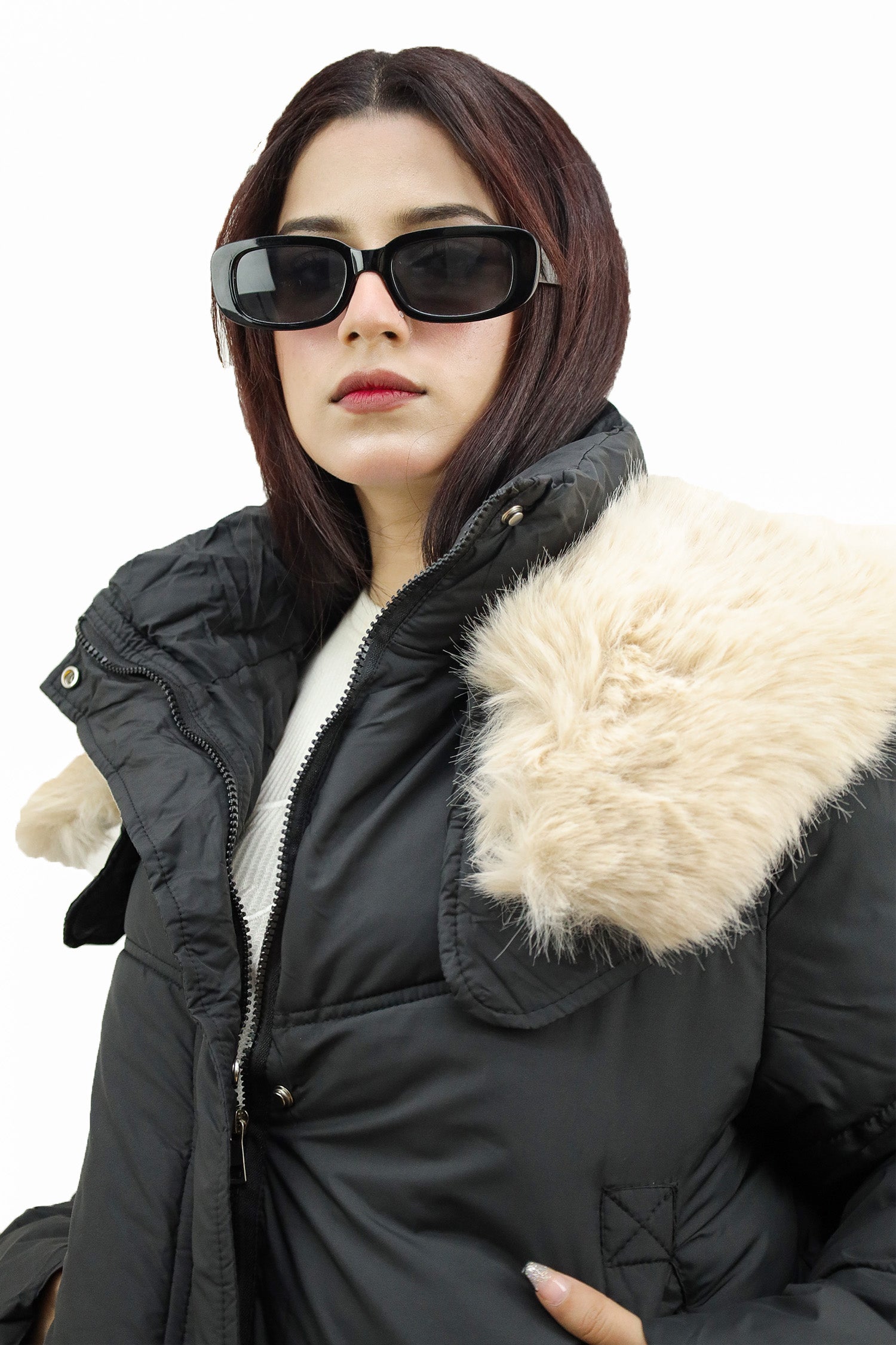 Fur Collar Trimmed Quilted Women Imported Puffer Jacket