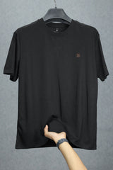 Detailed Comfort Imported Round Neck T-Shirt In Black
