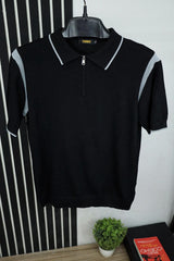 Half Zip Style Cropped Collar Jumper Polo Shirts in Black