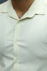 Embossed Leaf Floral All Over Casual Shirt In Beige