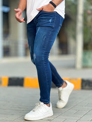 Turbo Ripped Ankle Fit Jeans in Dark Blue