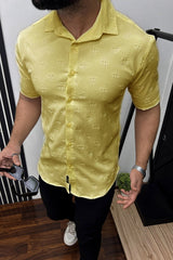 Embossed Crown All Over Casual Shirt In Light Yellow