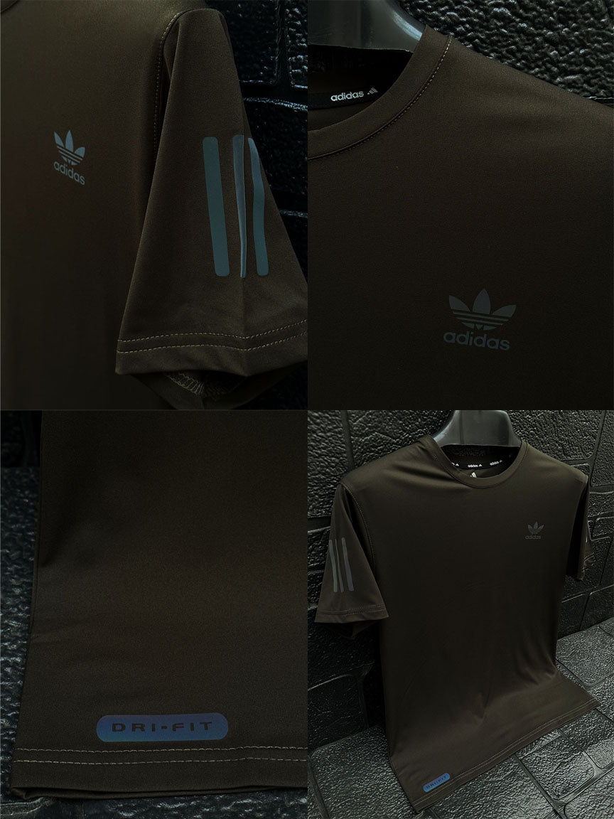 Imported Dry Fit Tee With Printed Logo In Olive