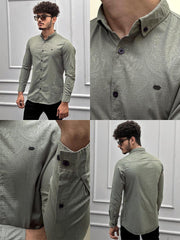Self Texture Print Men Full Sleeve Casual Shirt In Light Green