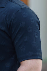 Embossed Crown All Over Casual Shirt In Navy Blue