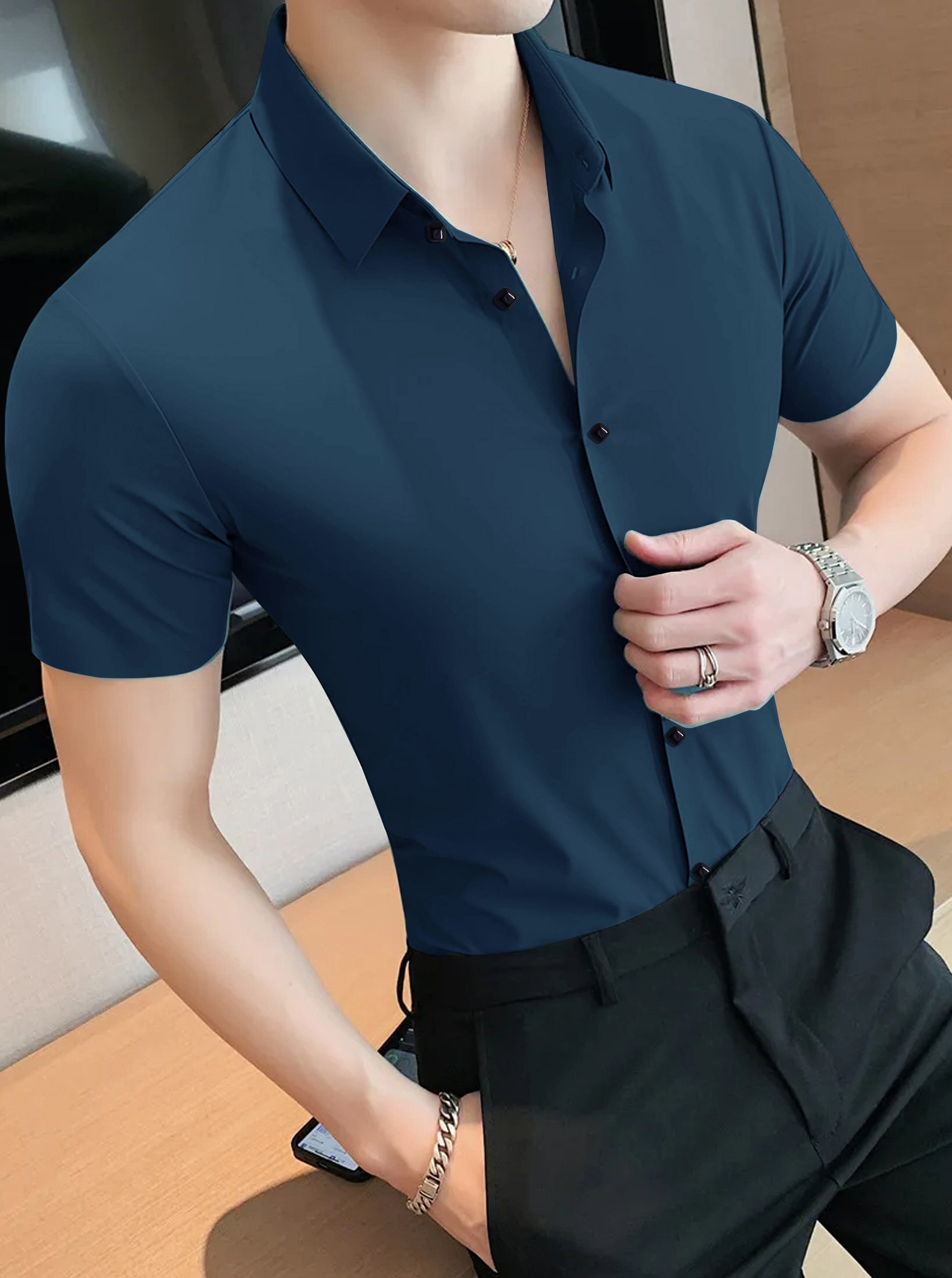 Soft And High Elastic Half Sleeve Casual Shirt