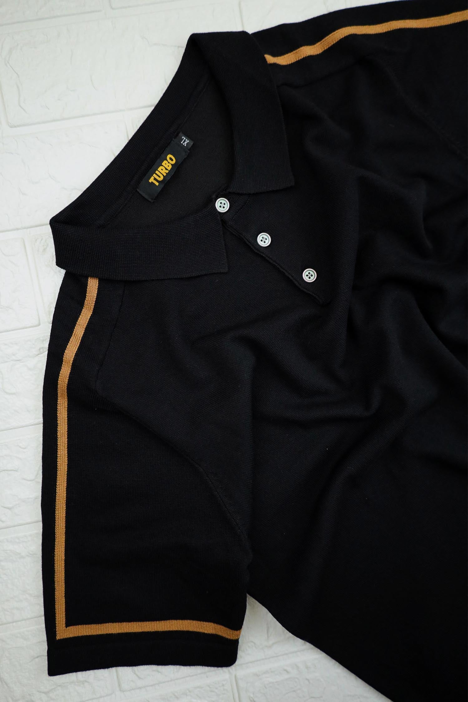 Shoulder Stripes Turbo Jumper Polo Shirts in Black