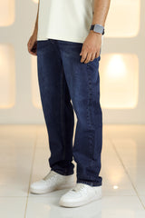 Loose Fit Pure Color Turbo Jeans in Dark Blue
