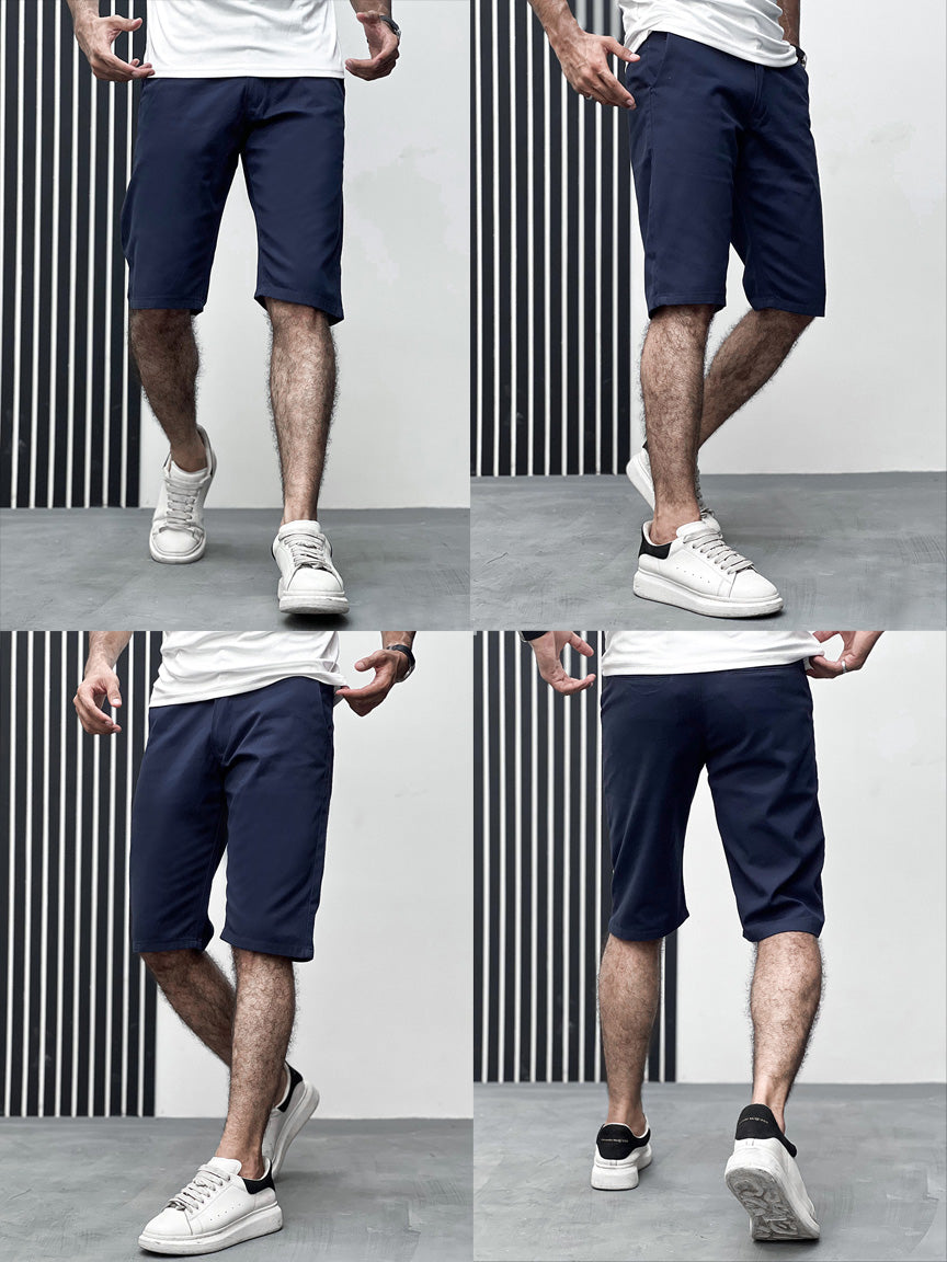 Self Textured Men Cotton Shorts In Navy Blue