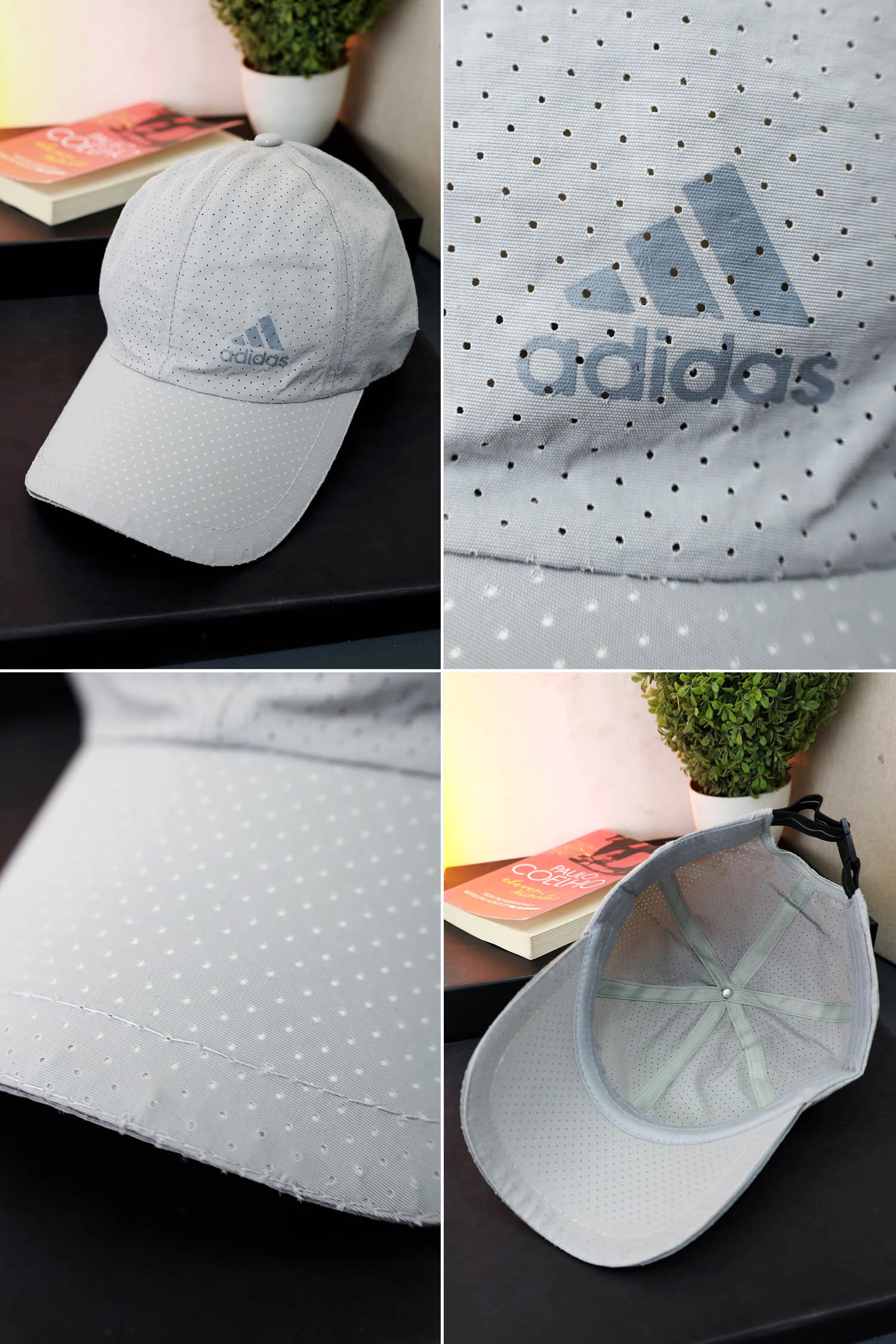 Adds Printed Logo Breathable Dry Fit Cap In Light Grey