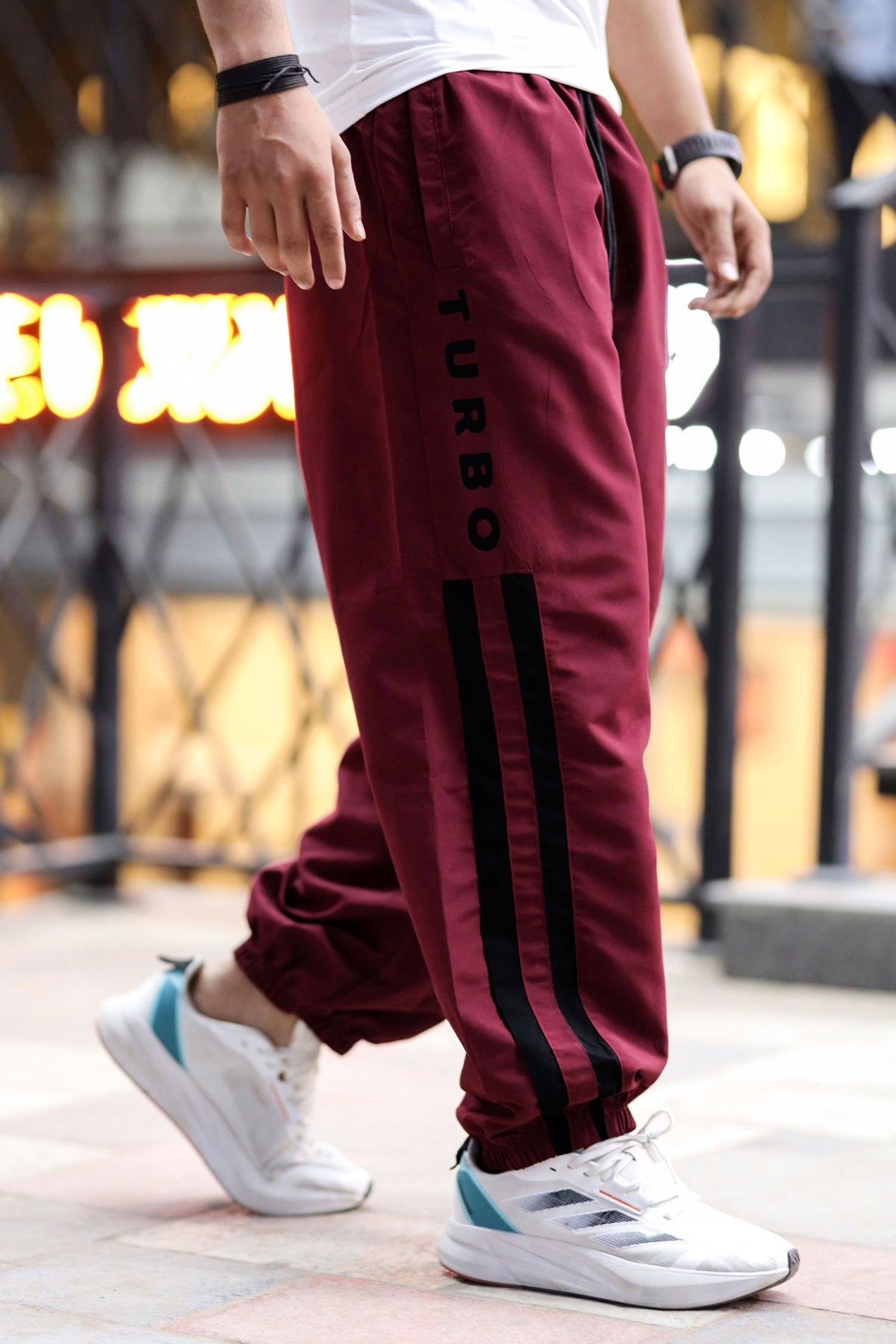 Turbo Stripe Bottom Imp Baggy Trouser In Maroon