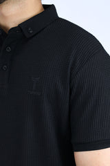 Self Texture Turbo Men Polo Shirt In Black