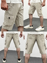 Vertical Lining Cargo Cotton Shorts In Cream