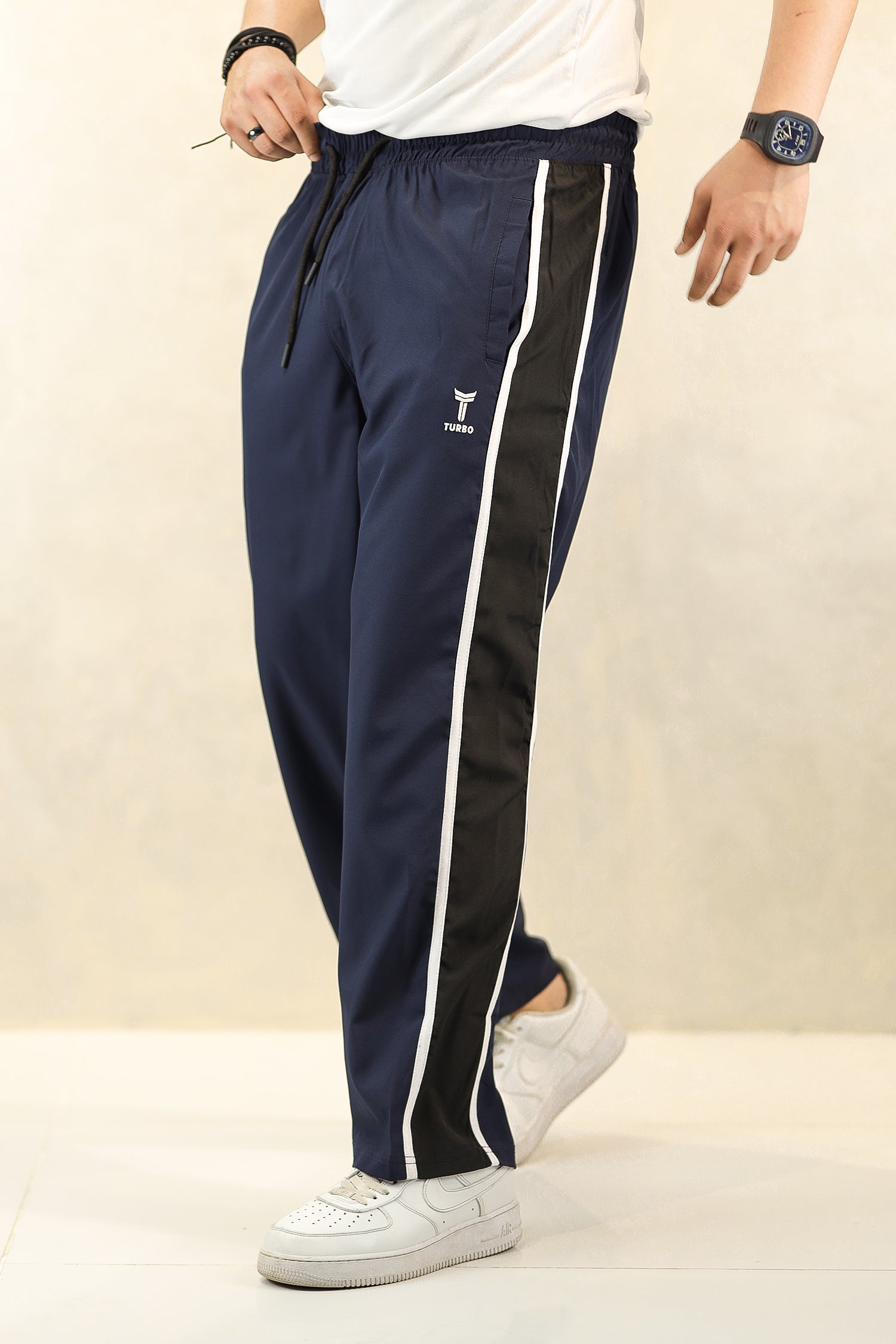 Turbo Panel Typography Micro Loose fit Trouser in Navy Blue
