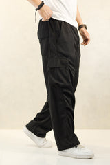Turbo 6 Pockets Loose Bottom Imported Pk Cotton Baggy Trouser In Black