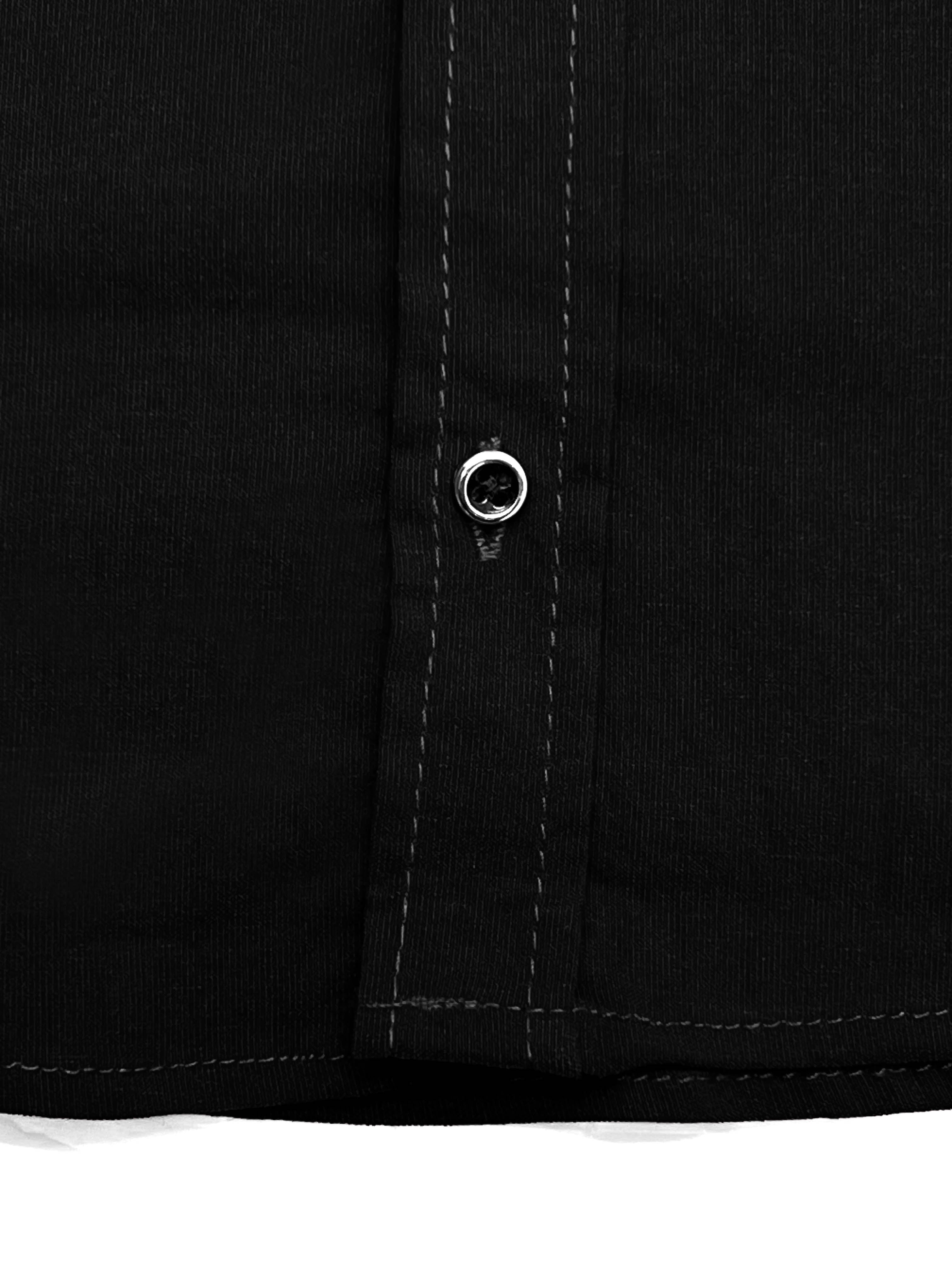 Self Textured Elastic Shirt In Black